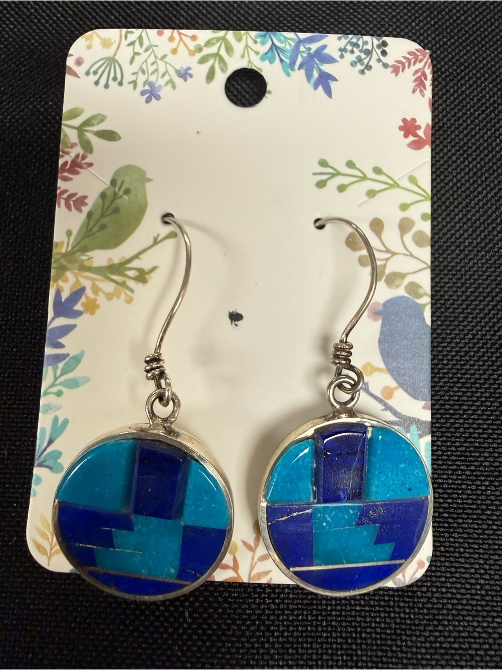 Round Inlay Turquoise & Lapis Drop Earrings